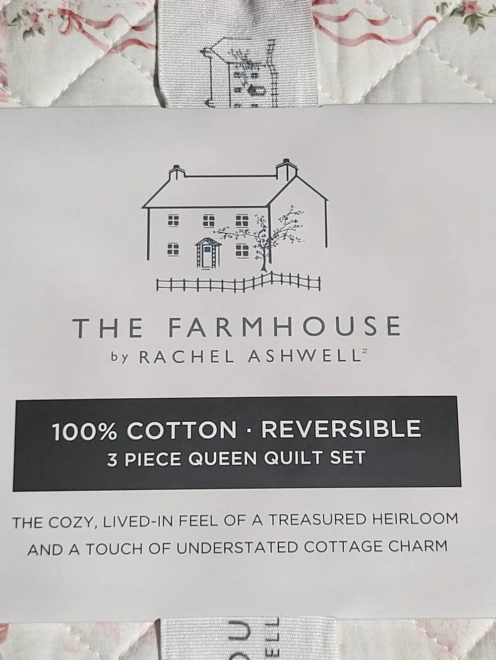 The Farmhouse by Rachel Ashwell QUEEN 3pc Ribbon Quilt Set Cottagecore Pink
